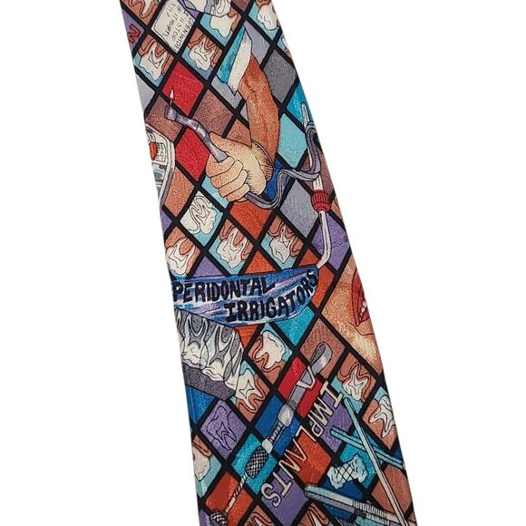 Nicole Miller Vintage 1992 Dentist Teeth Dental Silk Tie Standard Length EUC - Picture 4 of 4